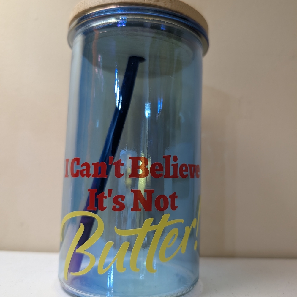 I Can't Believe It's Not Butter! Blue Glass Jar